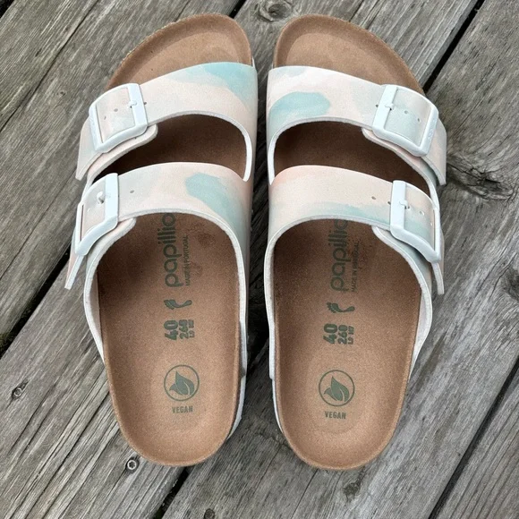 Birkenstock Vegan Arizona Women’s Sandals in Watercolor Pink and Blue - Picture 2 of 5